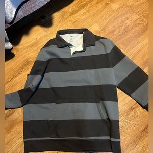 Sonoma Striped Black and Gray Rugby Pullover